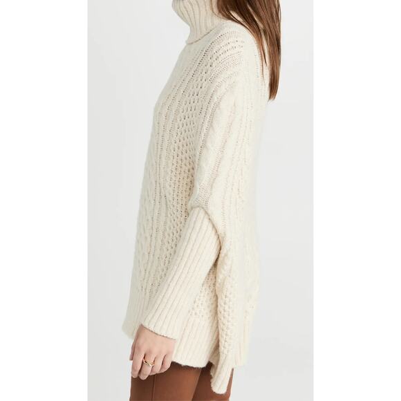 NWT Ramy Brook Philippa Alpaca Wool-Blend Cable Knit OversizeTurtleneck Ivory - Picture 3 of 4